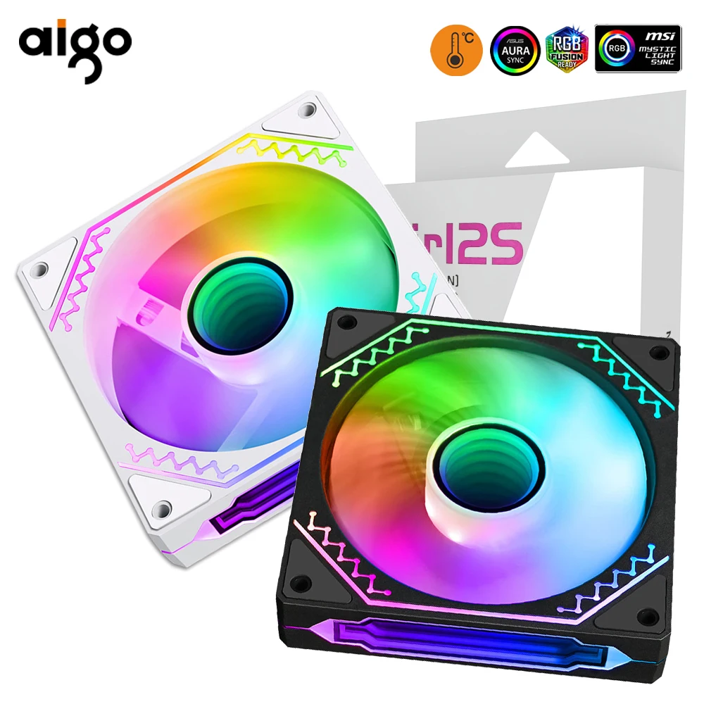 Aigo AIR12S Ventilador con cubierta PC Gamer ordenador 120mm RGB ventiladores PWM Enfriador de agua CPU Ventilador de refrigeración 3pin5v espacio ilimitado Argb Ventilador - imagen 2