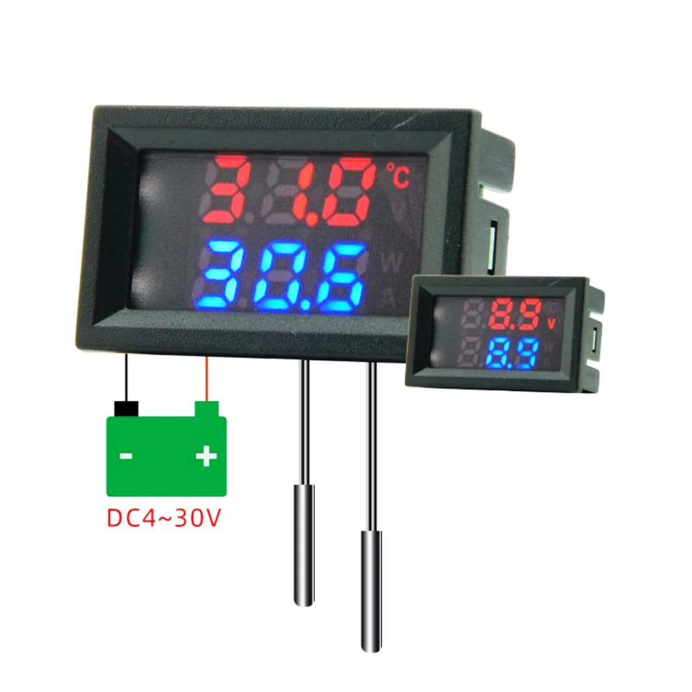Mini Sensor de temperatura Digital con pantalla Dual LED, probador de temperatura de sonda de Metal impermeable para interiores, DC 4V-30V, 0,56 pulgadas, NTC - imagen 3