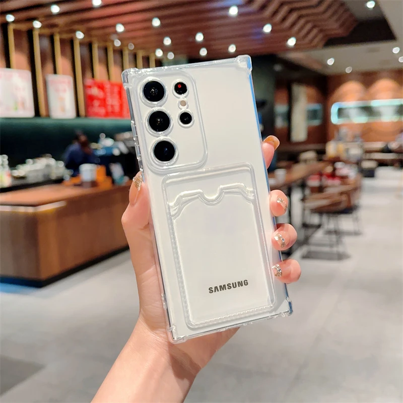 Funda de teléfono transparente con tarjetero Original para Samsung Galaxy S21 S22 S23 S24 Plus S22 S23 FE S24 Ultra A15 A25 A35 A55 5G