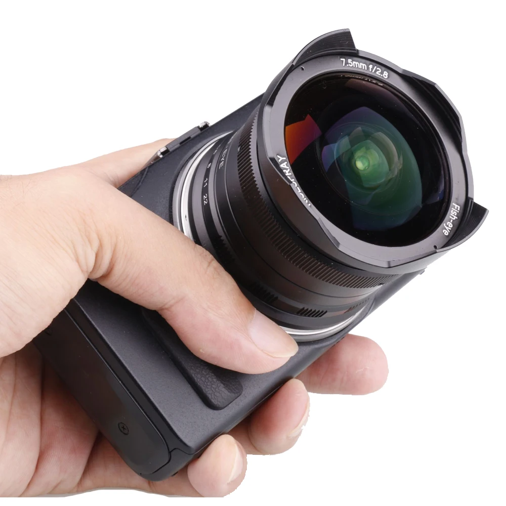 Lente Manual ojo de pez Ultra gran angular F2.8 Mark II de 7,5mm para Sony NEX Fuji FX Micro M4/3 Canon EOS-M M50 M100 Canon RF sin espejo - imagen 3