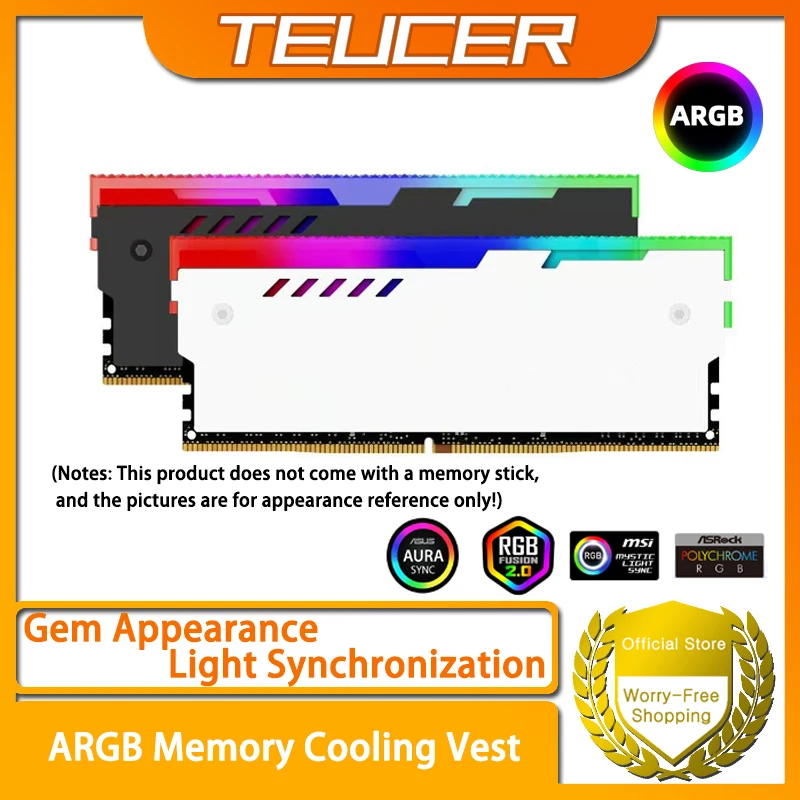 TEUCER Chaleco de enfriamiento de memoria ARGB Disipador de calor Kit de enfriamiento de RAM Adecuado para memoria de computadora de escritorio de PC