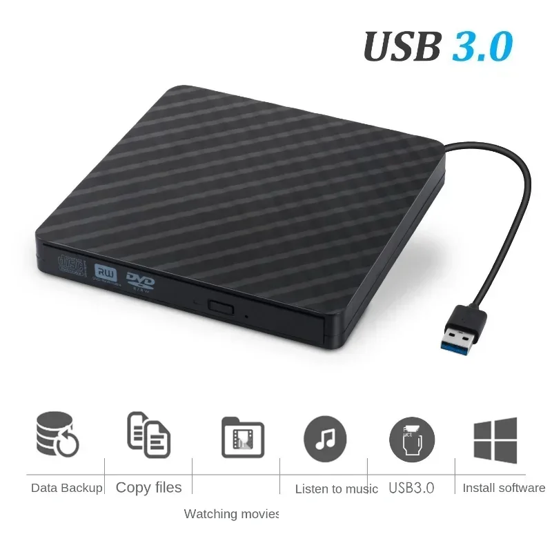 Reproductor portátil USB 3.0 externo CD/DVD ROM CD RW, grabadora de unidad óptica para ordenador portátil, PC, negro y blanco - imagen 5