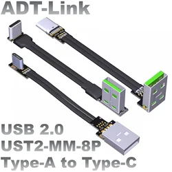Adt-link Cable USB-A a USB-C 2.0 90 Grados Plano Blindado Flexible
