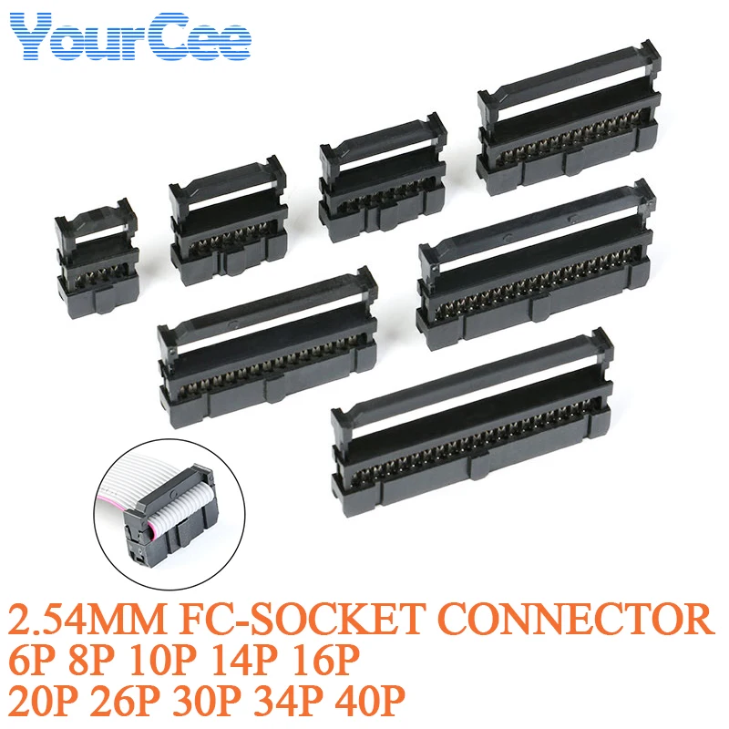 10 Uds. Conector IDC de paso de 2,54mm conector de enchufe FC de doble fila FC-10P ISP FC-6P FC-8P FC-14P FC-16P FC-20P FC-26P FC-30P 34P 40P