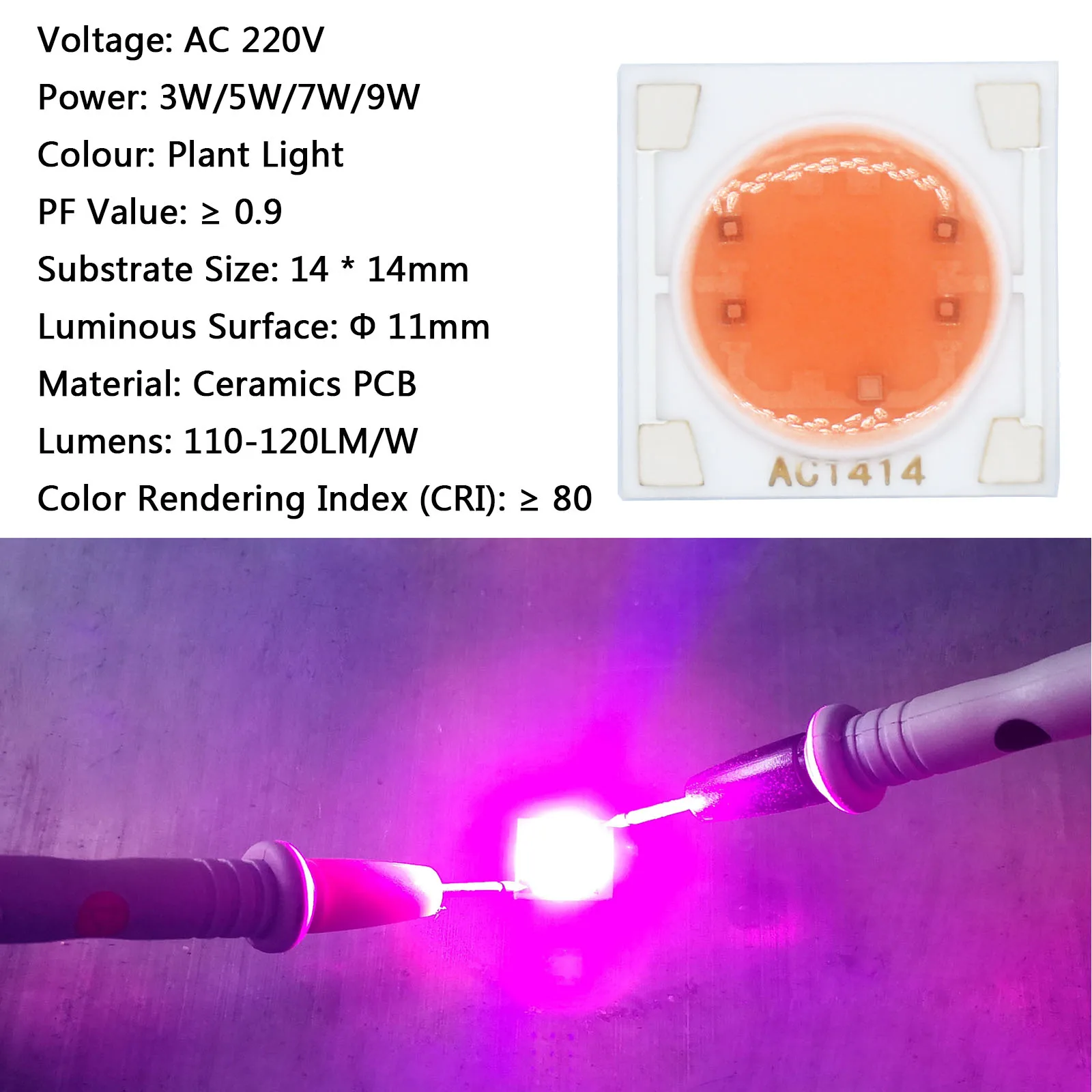 Lámpara LED COB de 5 piezas, Chip de espectro completo AC220V, 3W, 5W, 7W, 9W, 14mm, Base de cerámica para cultivo de plantas DIY - imagen 4