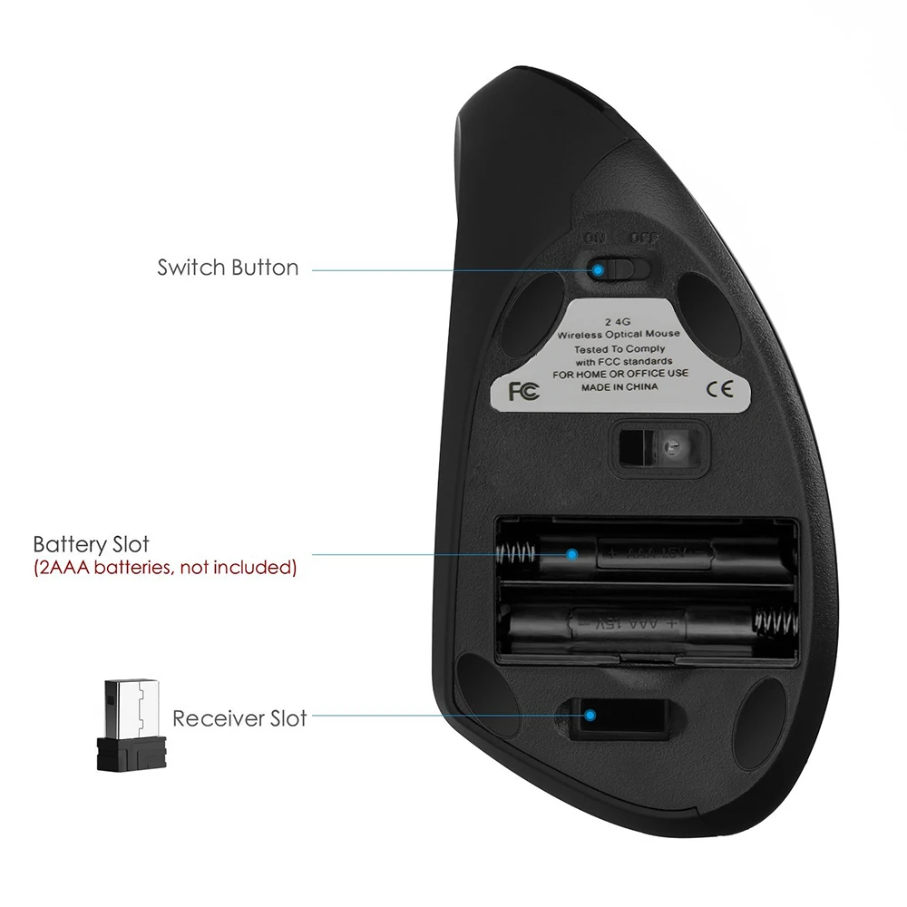 Ratón Vertical ergonómico 2,4G, inalámbrico, para zurdos, Ordenador de oficina, Gaming, con cable USB, óptico, para ordenador portátil, PC - imagen 5