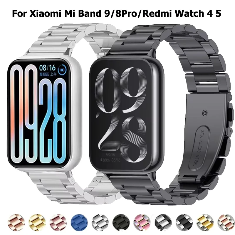 Correa de reloj para Mi Band 9Pro, Correa Mi Band 8 Pro, Correa de eslabones de acero inoxidable para Redmi Watch 4 5, pulsera de Metal