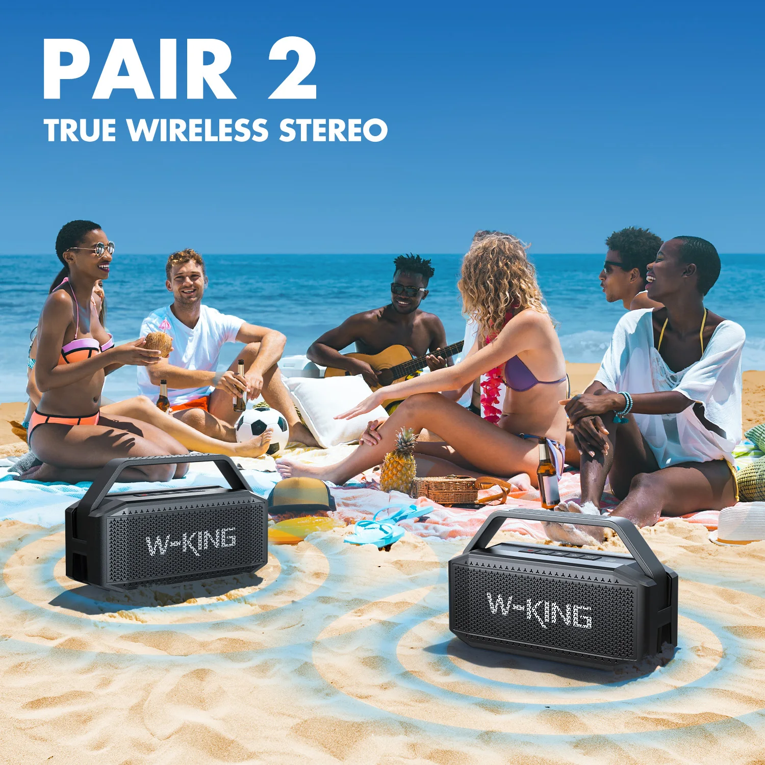 W-KING Altavoz Bluetooth de graves profundos de 100W pico 60W RMS, altavoces Bluetooth portátiles impermeables IPX6 inalámbricos con subwoofer - imagen 4