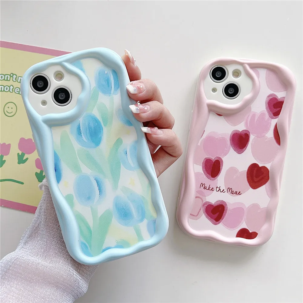 Bonita funda de teléfono con borde de crema y flor de corazón para Xiaomi 11 Lite 5G NE POCO X3 Redmi Note 12 11 Pro 12S 11S 10 9 Pro A1 12C 10C - imagen 2