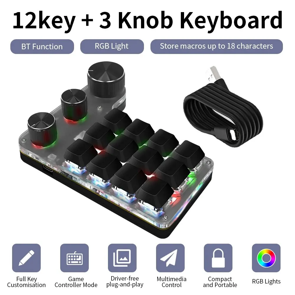 Macropad 12 Teclas RGB – Bluetooth Hotswap Gaming