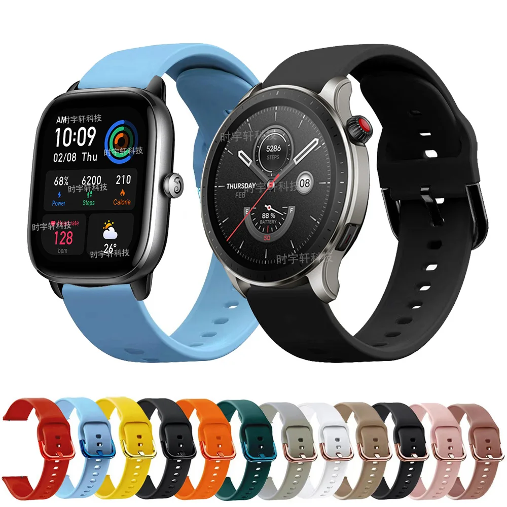 Correa de silicona de 20mm y 22mm para Amazfit GTR 4 3 Pro/2 2E, pulsera deportiva para Amazfit GTS 4 Mini/2 2E/Bip 3 Pro/Bip U S/Bip 5 6