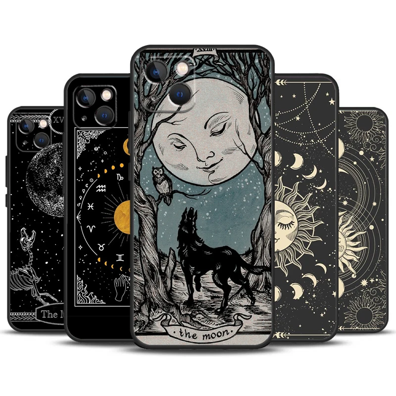 Funda de teléfono con diseño de Tarot y Luna de bruja para iPhone 11, 12, 13, 14, 16, 15 Pro Max Mini 7, 8 Plus X XR XS Max, funda de parachoques