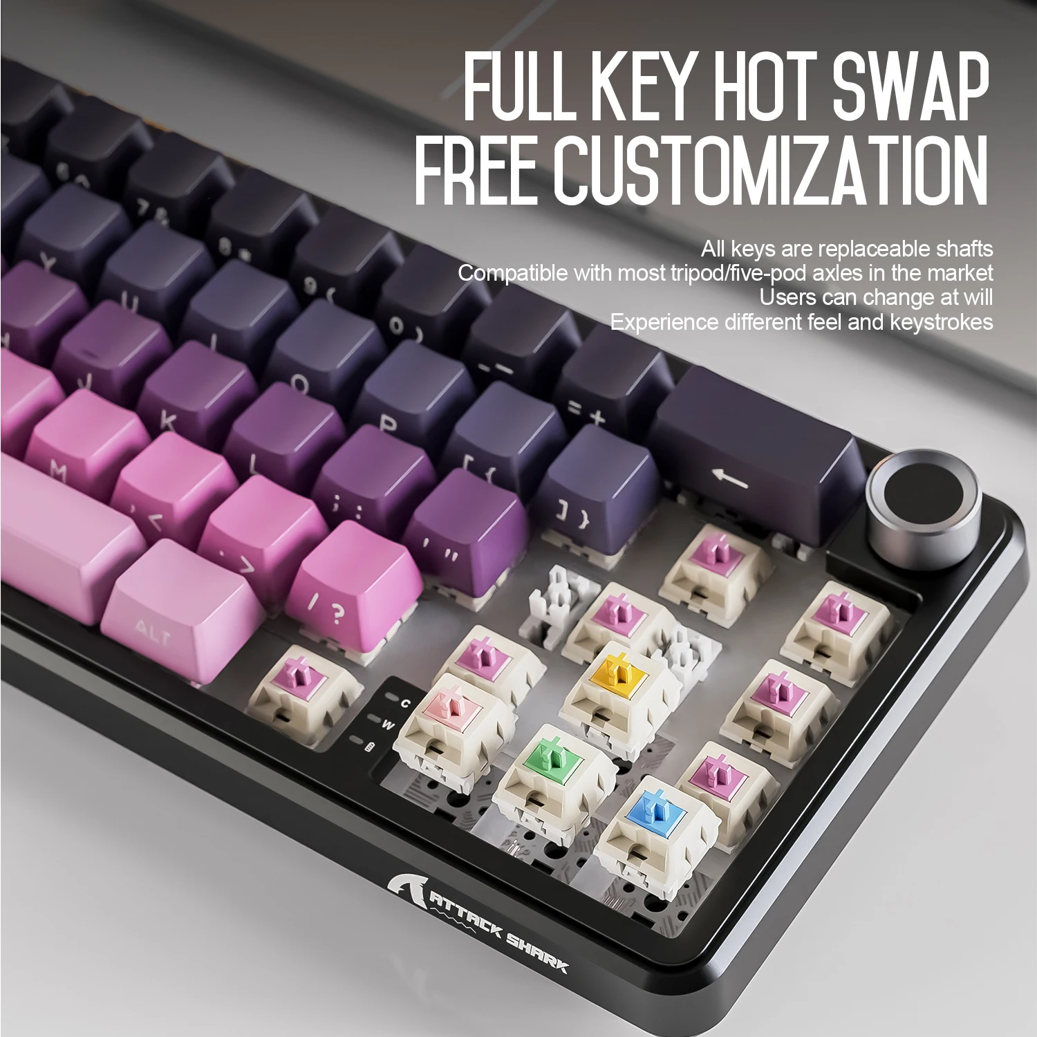 Teclado mecánico inalámbrico Attack Shark X66 RGB, iluminación RGB, intercambiable en caliente, perillas de metal, adecuado para FPS. juegos, Win&Mac - imagen 3