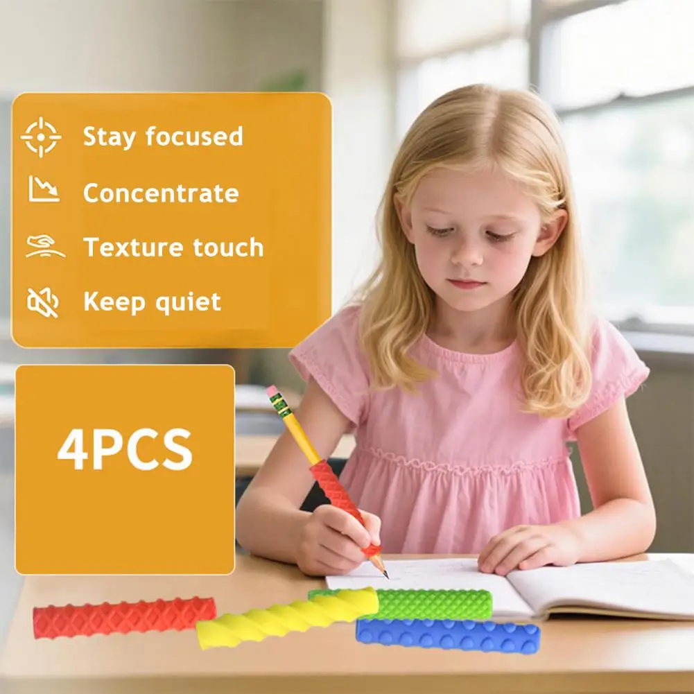 Agarre para lápices mecánicos, empuñaduras ergonómicas de silicona para lápices para niños y adultos, mangas texturizadas para aliviar la ansiedad, escritura suave - imagen 3