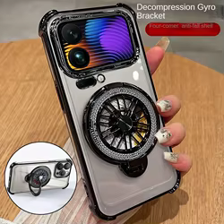 Para Xiaomi 17 Pro Max soporte giroscópico chapado funda de silicona a prueba de golpes para mi17 pro cubierta trasera soporte magnético