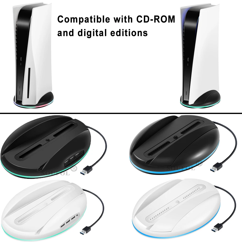 Soporte de luz LED para consola de juegos PS5, estación Vertical con 3 puertos USB 2,0, accesorios para Sony Playstation 5 - imagen 2