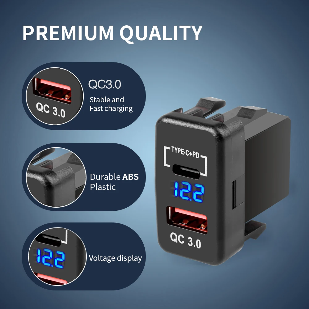 Cargador de coche Dual USB C PD puertos teléfono carga rápida QC3.0 adaptador automático teléfono 12V encendedor de cigarrillos de coche cargador de enchufe para TOYOTA - imagen 4