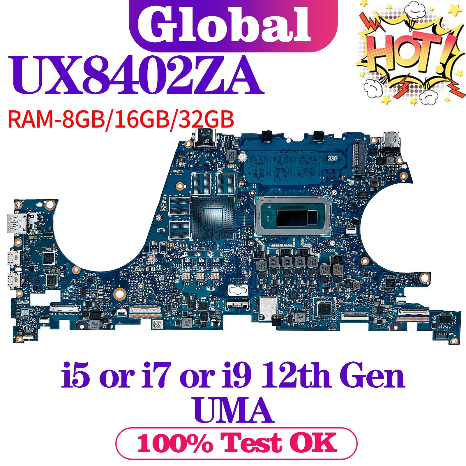 Placa base UX8402ZE para ASUS UX8402ZA BX8402ZA BX8402ZE RX8402ZE RX8402ZA UX8402Z placa base para ordenador portátil i5 i7 i9 12 a generación