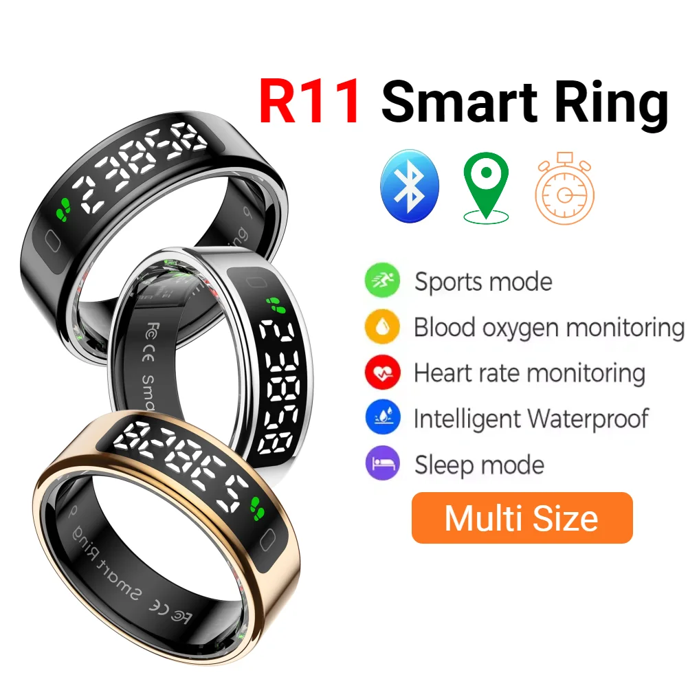 Anillo inteligente R11 con pantalla táctil y administrador de salud, carga inalámbrica, Monitor de ritmo cardíaco y oxígeno en sangre, anillo para hombres y mujeres