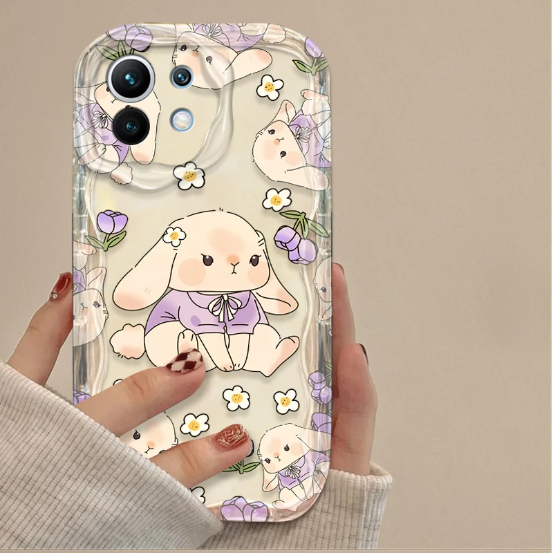 Lindo conejo flor onda caso para Xiaomi 14T 13T 12T 13 12 11 11i Lite 5G 10T POCO X5 X6 Pro X3 NFC X4 GT F3 F4 F5 F6 M6 M5S C65 - imagen 4