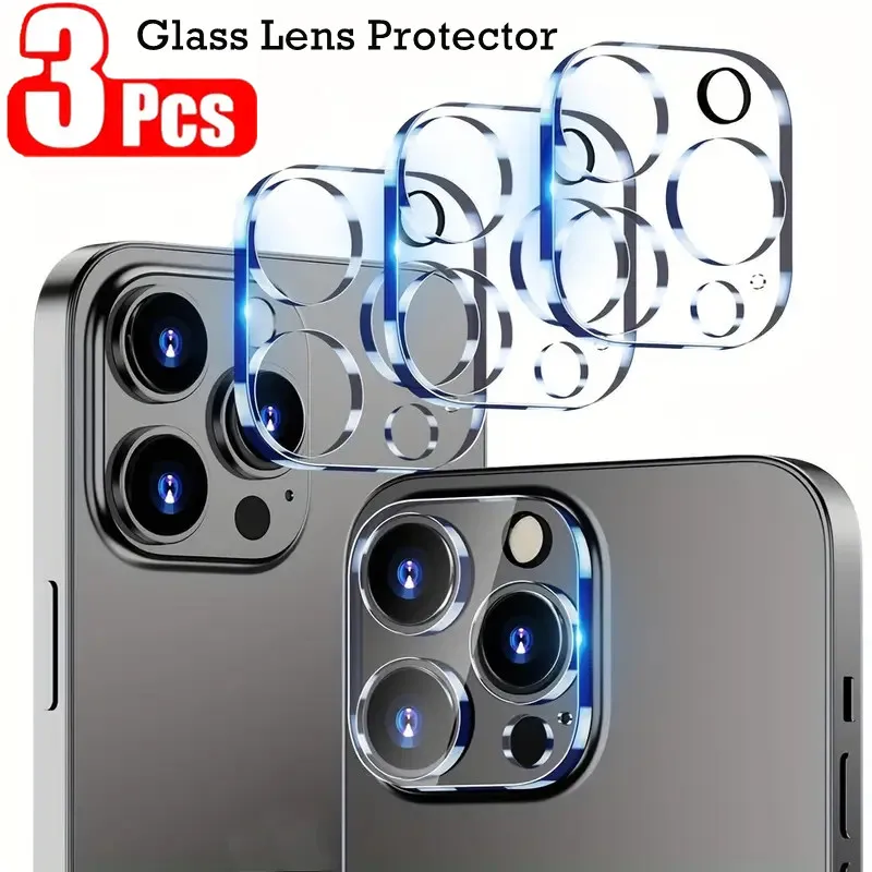 Protector de lente 3D transparente para iPhone 16 15 14 13 12 Pro Max, cubierta de vidrio templado para cámara, protección completa 16e 16 Plus 13 mini, 3 uds.