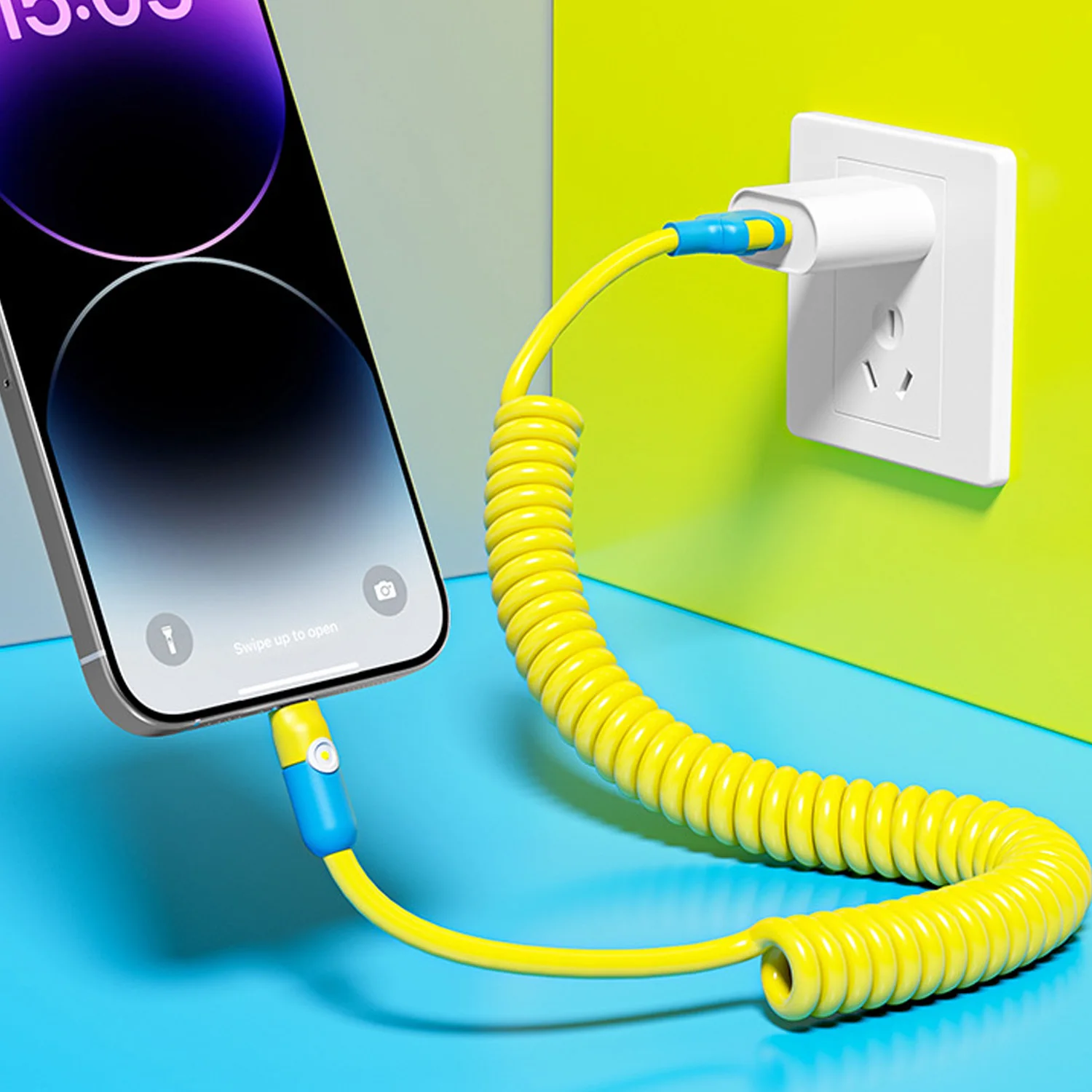 Cable de datos USB tipo C Dual 6A 100W, Cable de carga rápida con resorte telescópico para iPhone Samsung Mi USB-A a Cable de carga tipo C