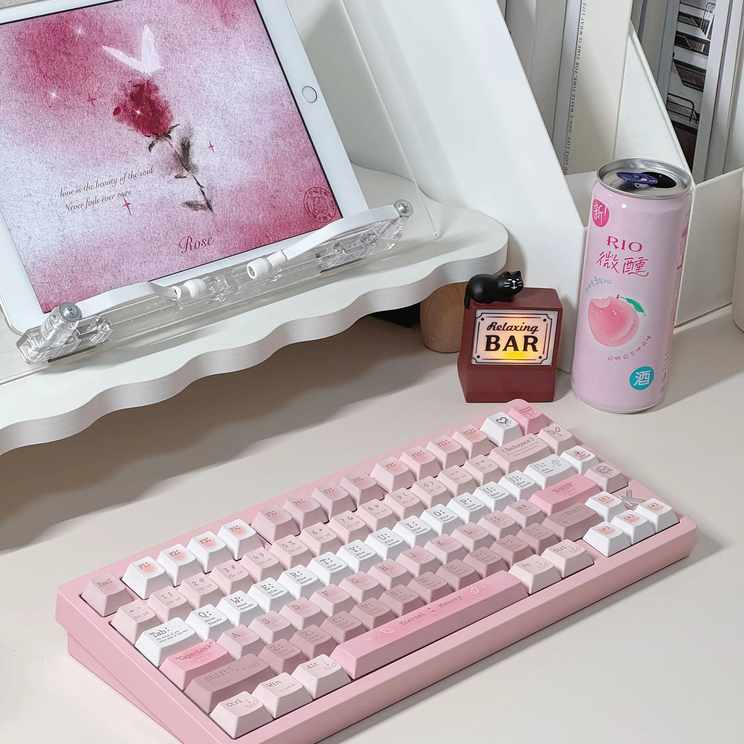 Teclas con tema romántico ligeramente borracho, sublimación térmica PBT, tapa de teclado mecánico rosa y azul, teclas de pareja con perfil Cherry/QX3 - imagen 2