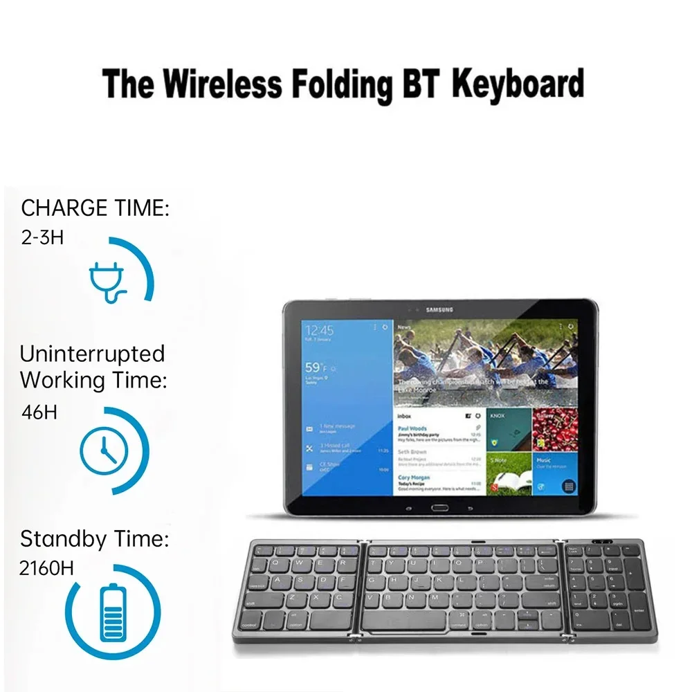 Teclado Bluetooth plegable, teclado recargable, Mini teclado portátil, teclado inalámbrico silencioso para ordenador portátil, Windows, Android IOS - imagen 2