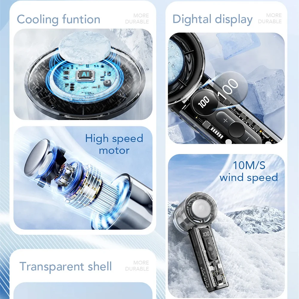 Ventilador Turbo portátil de refrigeración, recargable por USB, 100 velocidades de viento, Mini ventilador Personal para viajes, Camping, exteriores e interiores - imagen 2