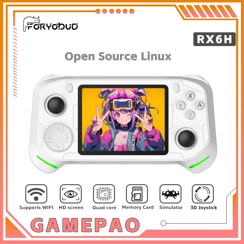 Consola de juegos portátil Retro RX6H, sistema Linux, pantalla IPS de 3,5 pulgadas, reproductor de vídeo portátil de bolsillo, 64GB, 128GB, juegos, regalo para niños