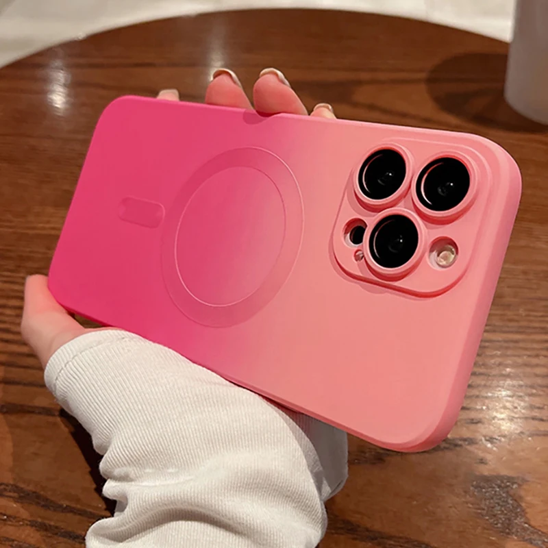 Funda de carga inalámbrica magnética de Color de contraste de lujo para Magesafe iPhone 11 12 13 14 15 16 17 Air Pro Max Plus cubierta a prueba de golpes - imagen 4