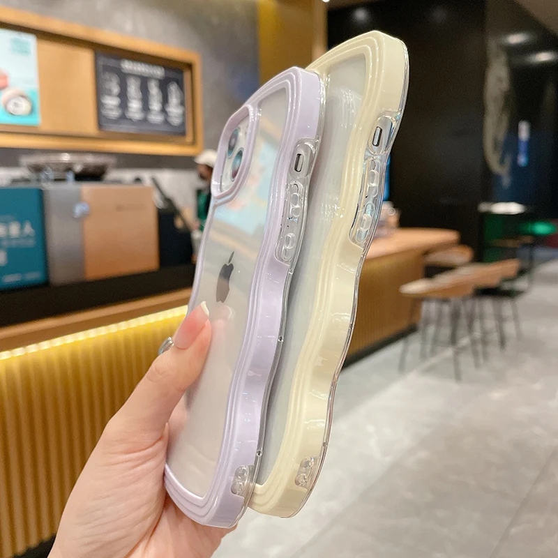 Bonita funda de parachoques transparente con ondas rizadas para iPhone 13, 11, 12, 14, 15 16 Pro Max 17 Air XS XR, cubierta estética suave y transparente a prueba de golpes - imagen 5