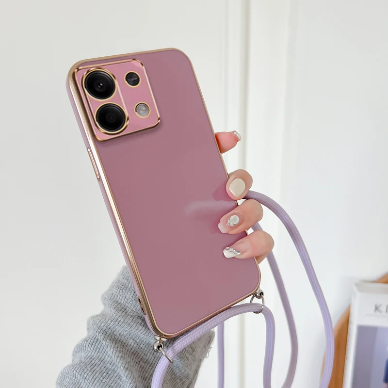 Note13 collar cruzado correa cordón chapado funda de teléfono para Xiaomi Redmi Note 13 Pro 4G 5G 13C 13 Lite 13T POCO X6 cubierta - imagen 2