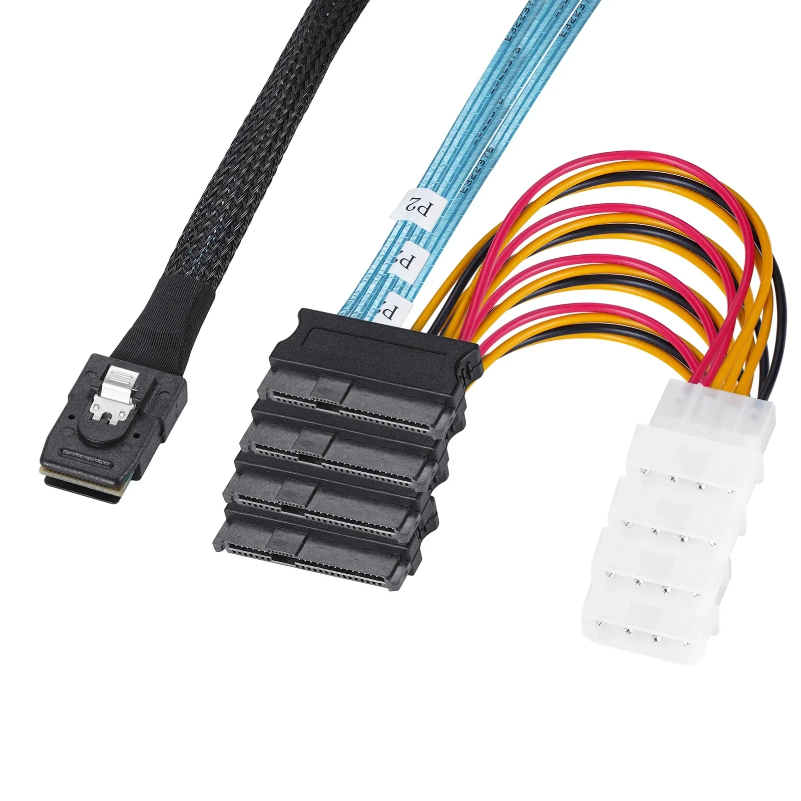Cable Mini SAS SFF 8087 a 4 SFF -8482 Cable de datos de disco duro de alimentación grande de 15 pines SFF-8087 Host a 4 SAS Cable SFF8482 de 29 pines