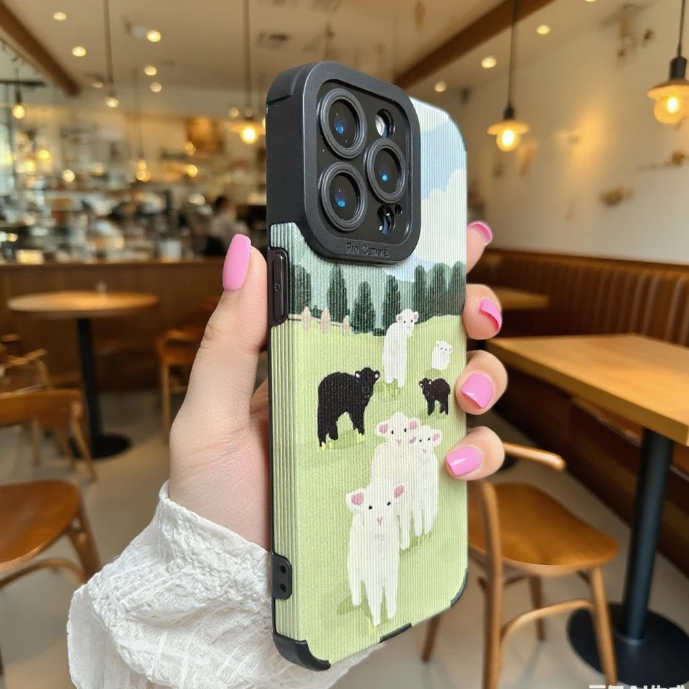 Funda de silicona de oveja de dibujos animados para iPhone 15 13 14 Pro Max 16 Plus 17 Air 11 12 Mini cubierta completa de cuero suave a prueba de golpes