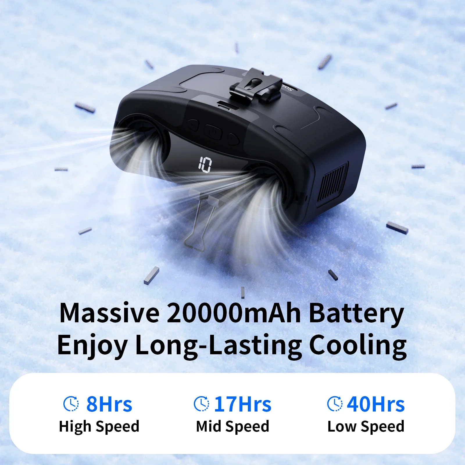 Socoolfan-ventilador de cintura de 15W, ventilador de cuello colgante de enfriamiento rápido, 10 velocidades, motores duales, viento fuerte, ventilador portátil para exteriores, banco de energía - imagen 3