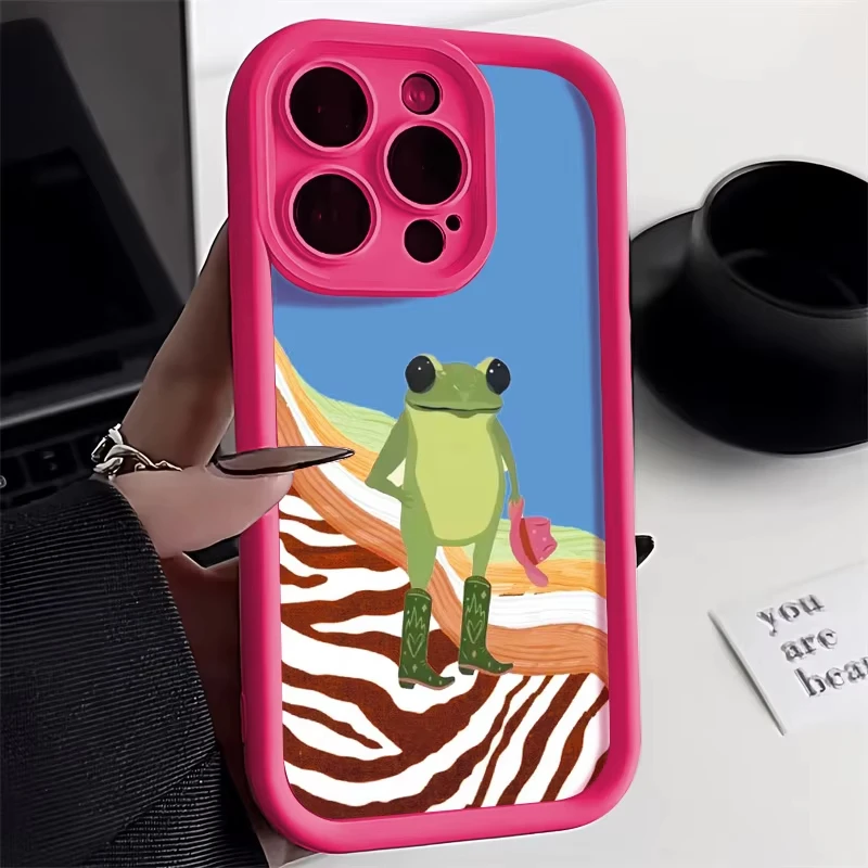 Funda de teléfono con flores bonitas para iPhone 17 Pro Max 16 16E 15 Pro 14 13 12 11 XR XS 17 Air 16 Plus, funda de rana y fresa de dibujos animados