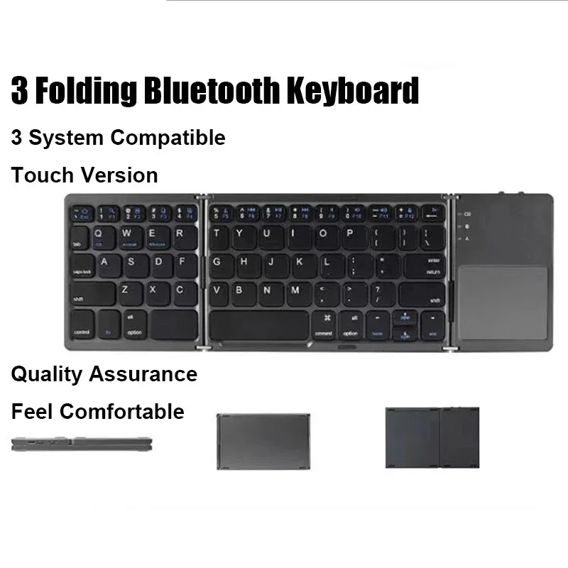 Teclado Bluetooth triple con panel táctil, Mini teclado portátil, teclado recargable, teclado inalámbrico para Windows, Android iOS - imagen 4