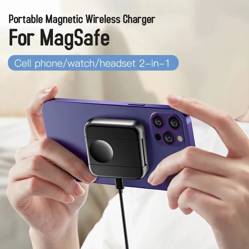 Cargador inalámbrico magnético plegable portátil 2 en 1 para Magsafe iPhone 16-12 Samsung Xiaomi Apple Watch 9-2 Airpods carga rápida - imagen 5