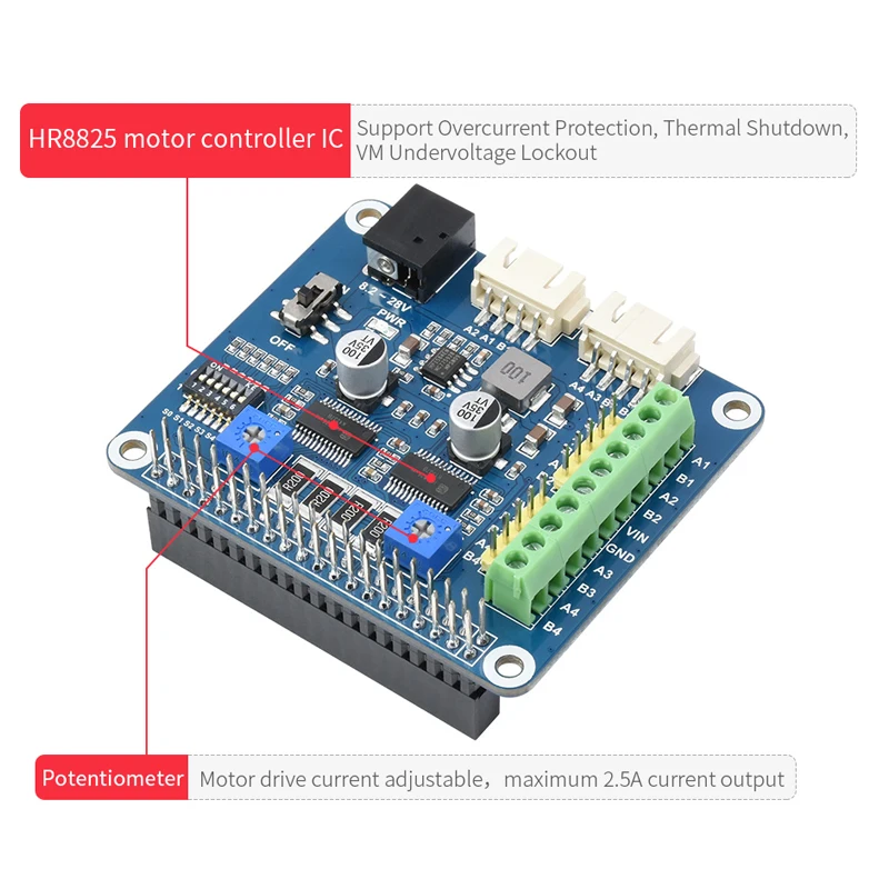 Sombrero de Motor paso a paso para Raspberry Pi HR8825 Unidades Dos motores paso a paso Hasta 1/32 Microstepping para RPI 5 4B 3B+ 3B Zero 2 W 1,3 - imagen 3