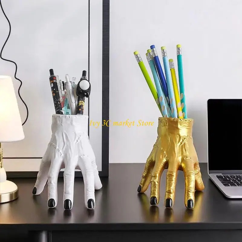 D7YC elegante diseño a mano, vaso para bolígrafo resina, organizador lápices escritorio multiusos, contenedor para - imagen 5