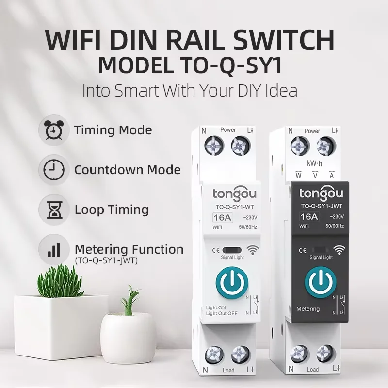 TUYA WIFI disyuntor inteligente medición de potencia 1P 63A carril DIN para hogar inteligente Control remoto inalámbrico interruptor inteligente por aplicación TONGOU - imagen 3
