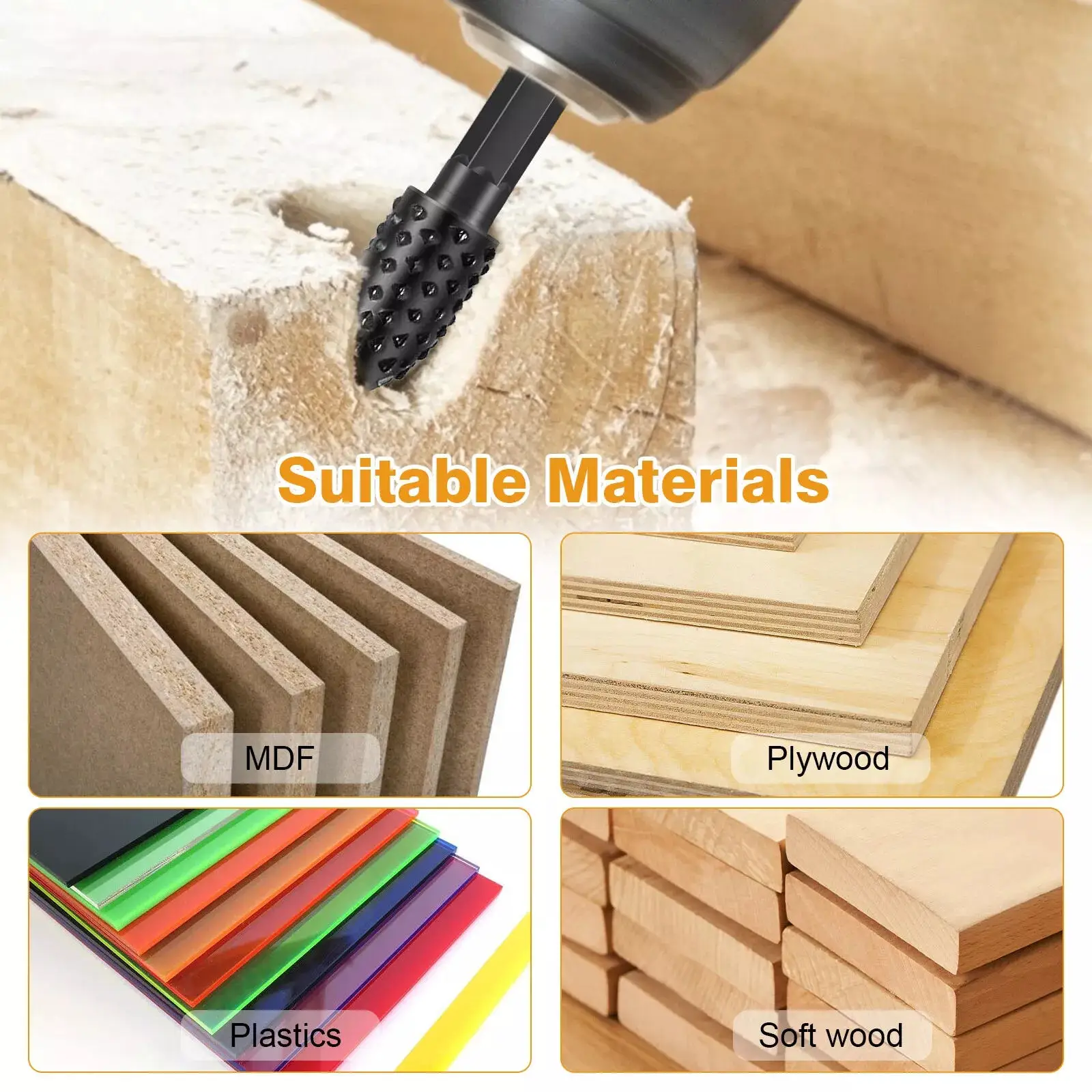 Juego de rebabas rotativas de vástago de 10 unids/set de 1/4 pulgadas, brocas para lima de madera, Kit de escofina rotativa para carpintería, cabezal de molienda de lima rotativa - imagen 5