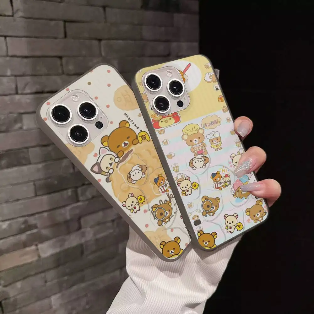 Funda de teléfono Rilakkuma, funda de teléfono con patrón corrugado para iPhone 17 Air 16 15 14 13 Pro Max, funda mate a prueba de golpes