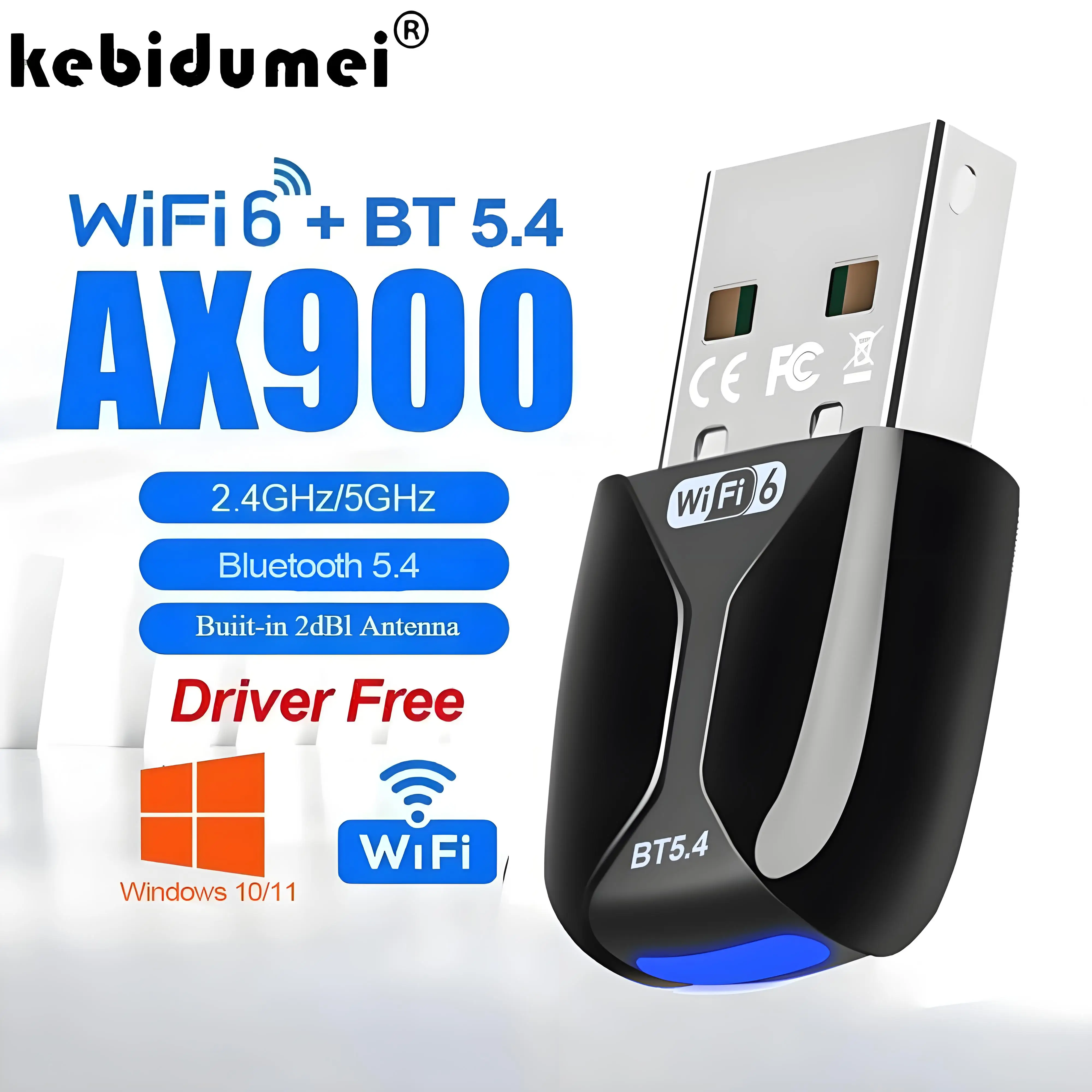 Adaptador AX900 USB WiFi 6 Bluetooth 5,4 Dongle 2 en 1 de doble banda 2,4G y 5GHz receptor inalámbrico de red controlador gratis para Windows 10/11
