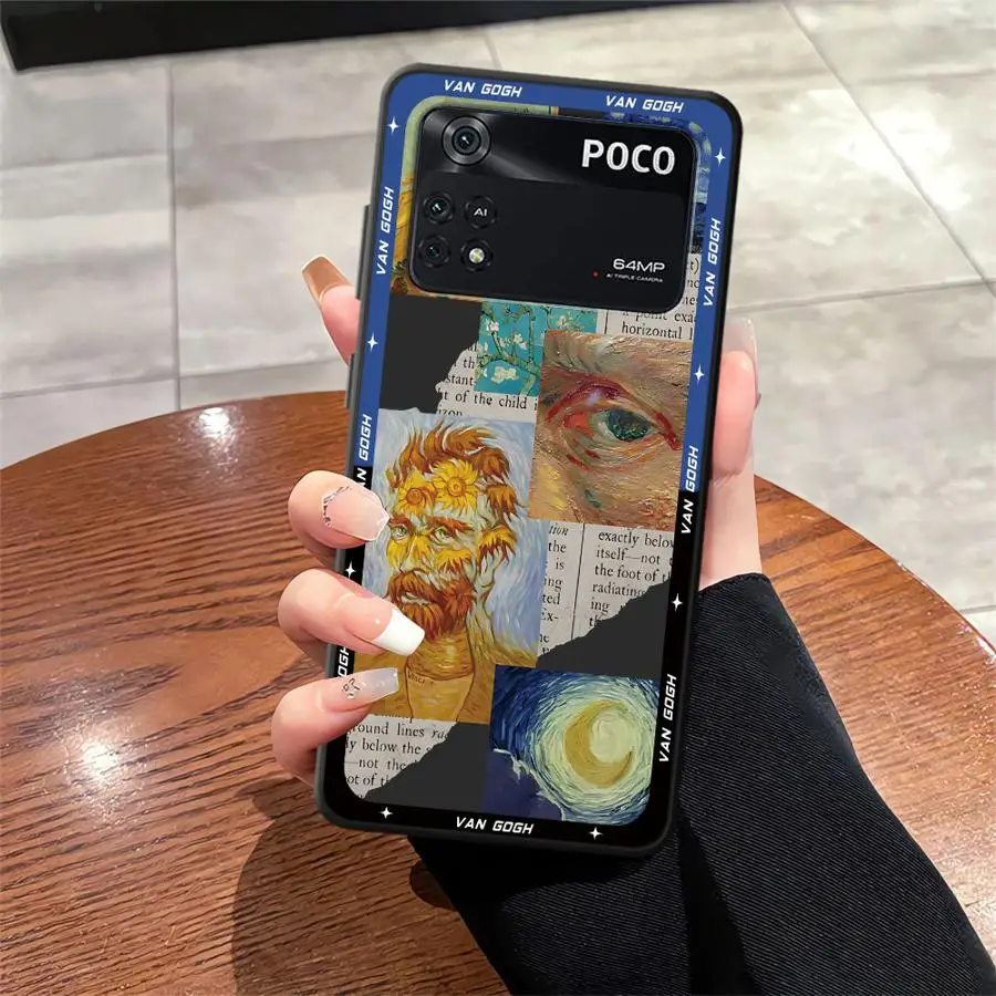 Funda para Xiaomi Poco X3 X4 X5 X7 Pro M5 M3 M4 M7 Pro C50 C75 C71 F1 C40 F3 C61 funda de teléfono suave negra Retro aceite de Van Gogh - imagen 3