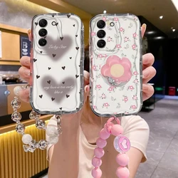 Funda con Cadena y Corazón de Dibujos Animados para Google Pixel 10 9 Pro XL9 8 7 Pro 5G Pixel 7A 8A, Soporte para Teléfono con Flores, Borde Ondulado Suave