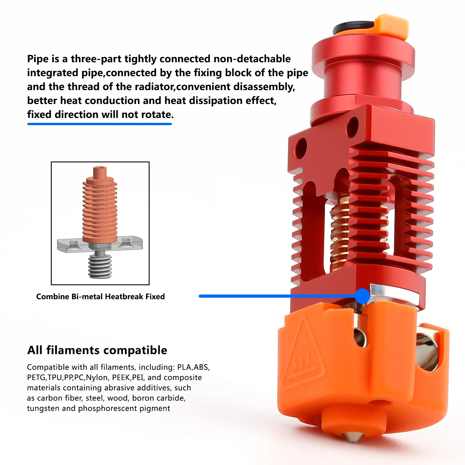 Red Lizard V5 Pro V6 Hotend Kit ensamblado Bi Metal rotura de calor cobre plateado para CR-10 CR10S Ender-3 V2 Ender-3 pieza de impresora 3D - imagen 3