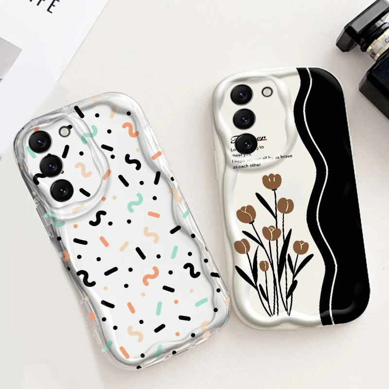 Diseño de Arte de letras de flores de lujo para Samsung S24, S23, S21, S20 Ultra Plus FE, A73, A72, A71, A51, A31, A05S, A05, A04, 5G Wave Oil, TPU