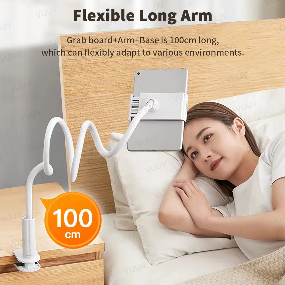 Soporte para tableta para cama, escritorio, cuello de cisne, abrazadera de brazo largo Flexible, soporte para tableta de 11 pulgadas para teléfono inteligente Redmi Lenovo Pad - imagen 3